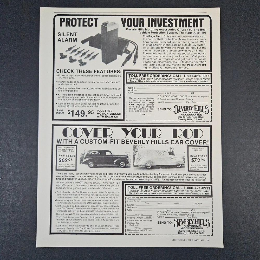1979 Beverly Hills‎ Motoring Accessories Vintage Print Ad Silent Alarm Car Cover